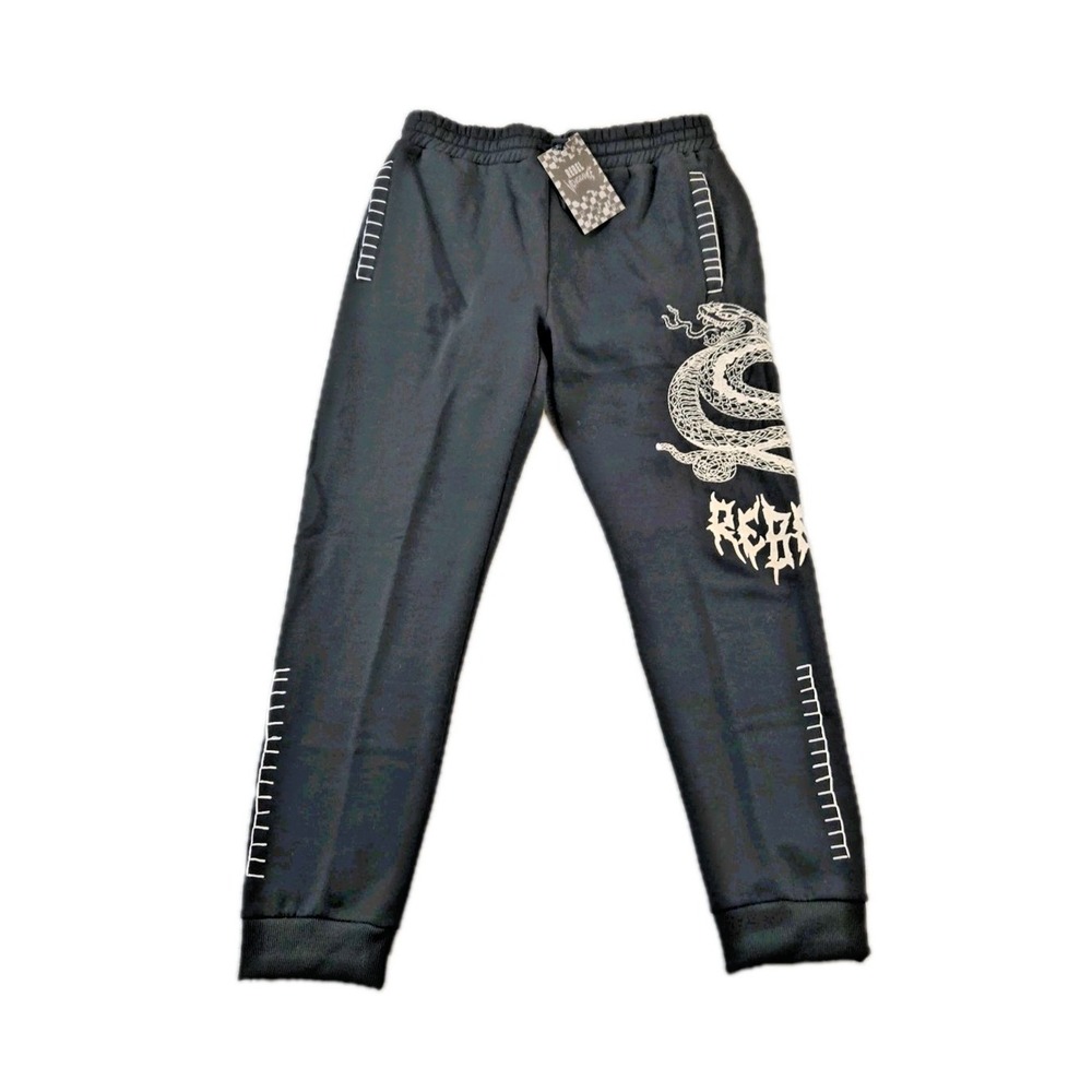 NWT Rebel Vengeance Men's Jogger Pants Elastic Waist Embroidered Snake Design XL